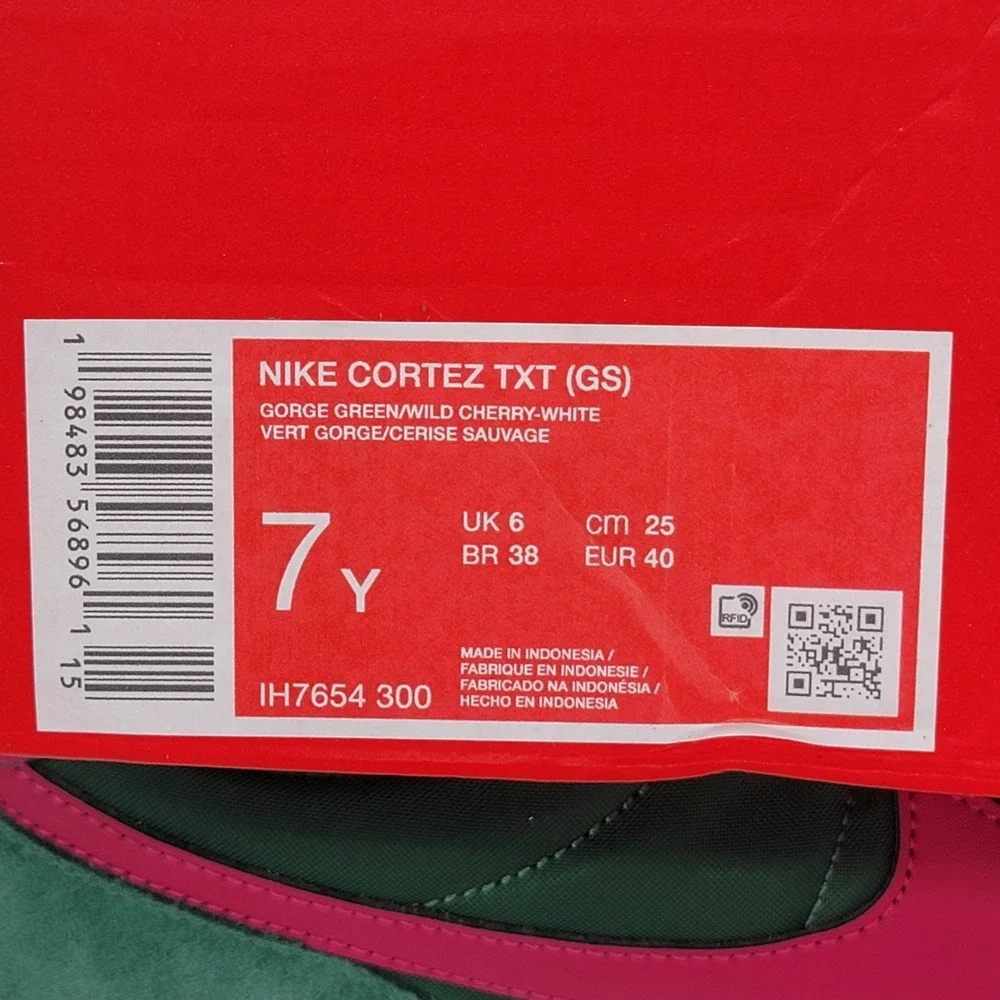 Nike Cortez TXT GS Gorge Green Wild Cherry Pink Sneakers Kids 7Y